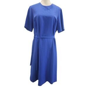 Vintage blue short sleeve shift dress with a tie belt made in the USA size XL